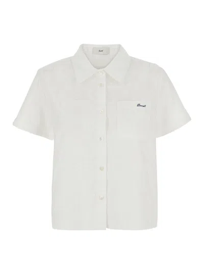 Dunst Women's Cotton Lace Button-front Shirt With Classic Collar And Patch Pocket In White