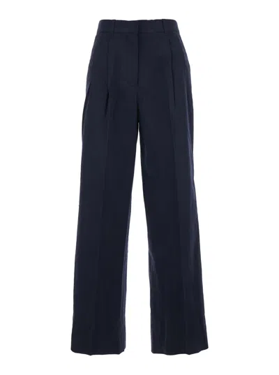 Dunst Women's Cotton-blend Relaxed-fit Pants With Front Pleats In Blu