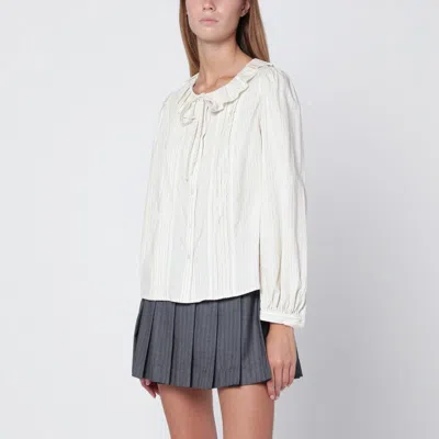 Dunst Women's Striped Shirt With Ruffles In Neutral