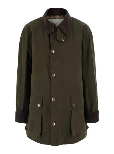 Dunst Women's Waxed Cotton Hunting Jacket With High Collar And Zip Front Pockets In Green