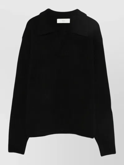 Dunst Wool Blend Polo Sweater Long Sleeves In Black