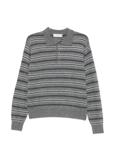 Dunst Wool Blend Striped Polo Shirt In Grey