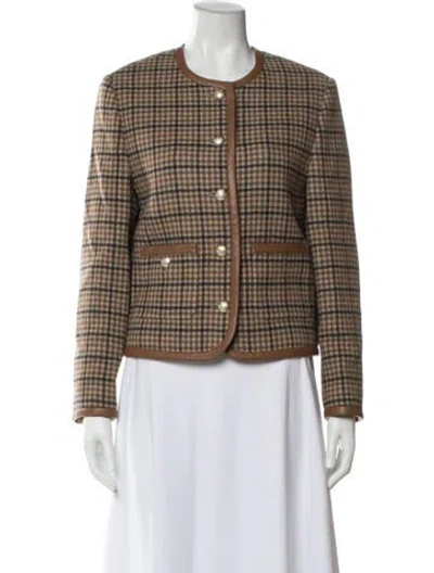 Pre-owned Dunst Wool Plaid Print Evening Jacket In Brown