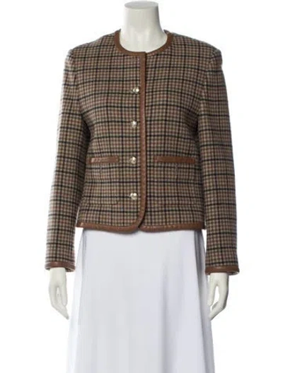 Pre-owned Dunst Wool Plaid Print Evening Jacket In Brown