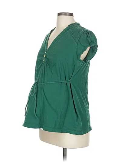 Pre-owned Duo Maternity Short Sleeve Blouse In Green