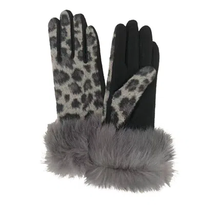 Dupatta Designs Persia Animal Print Gloves With Fur Cuff In Grey