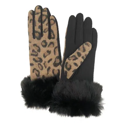 Dupatta Designs Women's Persia Animal Print Gloves With Fur Cuff In Beige