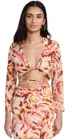 Dur Doux Ombre Tie Dye Twist Crop Top In Red Ochre/yellow Tie Dye