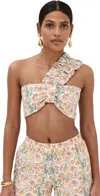 Dur Doux Shell Ruffle Bandeau Coral/tan In Coral/tan