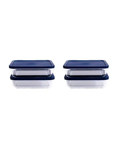 Dura Living 8-piece 6.5 Cup Rectangular Food Storage And Meal Prep Container Set In Blue