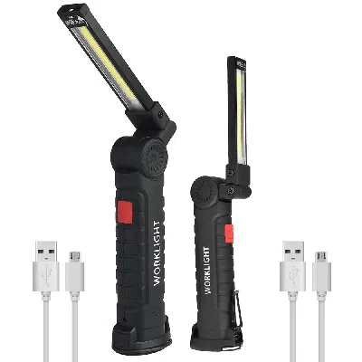 Durabilt Rechargeable Led Cob Work Light Mechanic Flashlight Lamp Magnetic Base Bright - -1 Large + 1 Small In Black