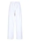 Duran Lantik High-waisted White Cotton Trousers With Draped Details
