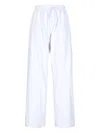 Duran Lantik High-waisted White Cotton Trousers With Draped Details