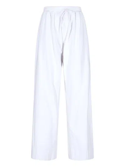 DURAN LANTIK HIGH-WAISTED WHITE COTTON TROUSERS WITH DRAPED DETAILS