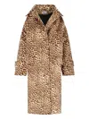 Duran Lantik Leopard Print Long Coat With Adjustable Cuffs In Brown