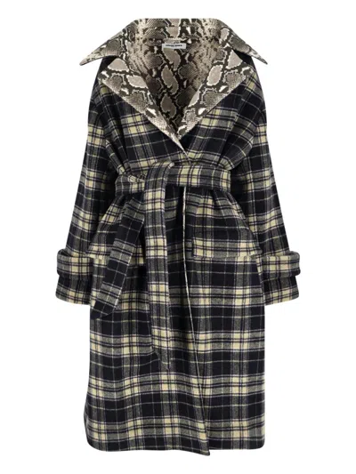 Duran Lantik Oversized Plaid Belted Coat In Multicolor