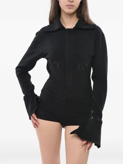 Duran Lantink Logo-print Polo-collar Bodysuit In Black