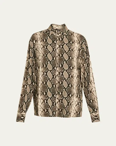 Duran Lantink Snakeskin-print Button-down Shirt In Gray
