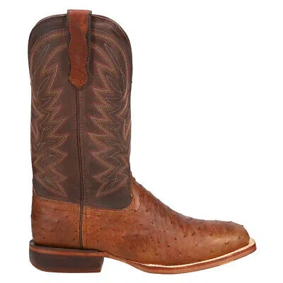 Pre-owned Durango Full Quill Ostrich Square Toe Cowboy Mens Brown Dress Boots Ddb0274