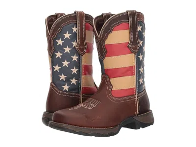 Durango Lady Rebel Flag Steel Toe Cowboy Boots Brown: 9.5 B - Medium In Blue
