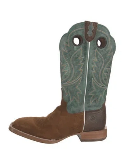 Pre-owned Durango Leather Colorblock Pattern Western Boots In Green