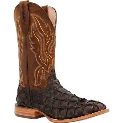 Pre-owned Durango Men's 12" Premium Exotics Western Boot Dark Brown Pirarucu - Ddb0380, D