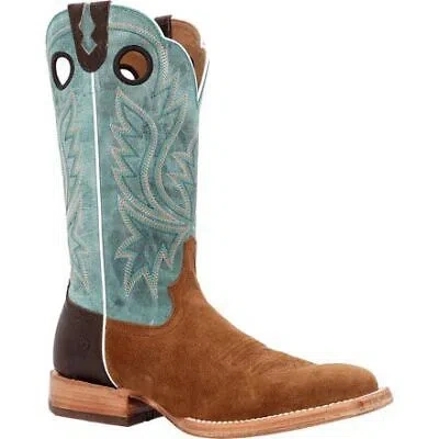 Pre-owned Durango Men's 13" Prca Collection Roughout Western Boot Whiskey Tobacco/aqua - D In Brown