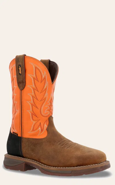 Durango Men's Coffee & Orange Workin' Rebel Wide Square Steel Toe Work Boots In Brown