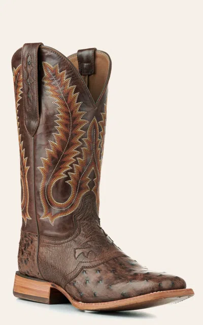 Durango Men's Kango Tobacco Full Quill Ostrich Saddle Vamp Wide Square Toe Exotic Cowboy Boots In Brown