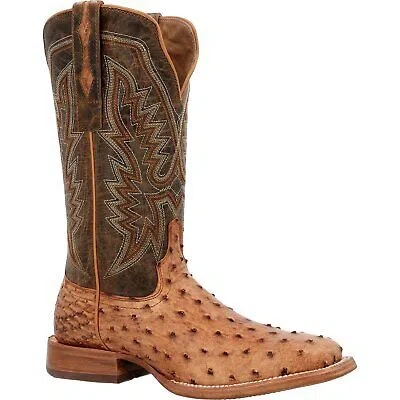 Pre-owned Durango ® Men's Prca Collection Full-quill Ostrich Western Boot In Antiqued Saddle