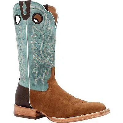 Pre-owned Durango ® Men's Prca Collection Roughout Western Boot In Whiskey Tobacco And Aqua