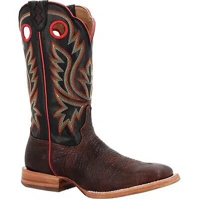 Pre-owned Durango Men's Prca Collection Shrunken Bullhide Western Boot In Chestnut And Black Eclipse