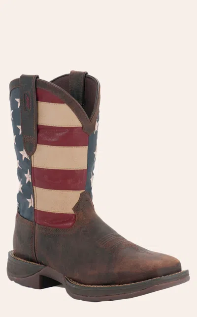 Durango Men's Rebel Dark Brown & American Flag Square Toe Cowboy Boots