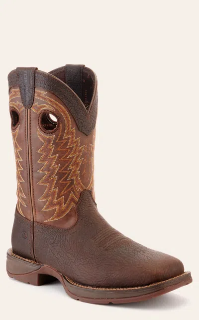 Durango Men's Rebel Dark Brown And Chestnut Wide Square Toe Cowboy Boots In Burgundy
