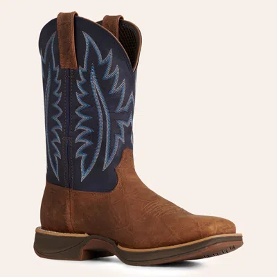 Durango Men's Rebel Ultra-lite Bay Cognac & Sapphire Blue Wide Square Toe Work Boots In Brown