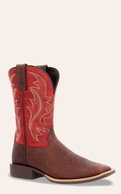 Durango Men's Shyloh Mahogany & Dynamite Red Wide Square Toe Cowboy Boots In Brown