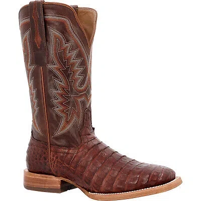 Pre-owned Durango Mens Prca Western Cognac/cigar Caiman Belly Cowboy Boots