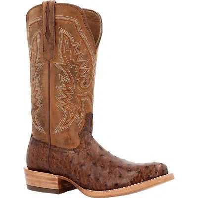 Pre-owned Durango Mens Prca Western Kango Tobacco Full Quill Ostrich Cowboy Boots