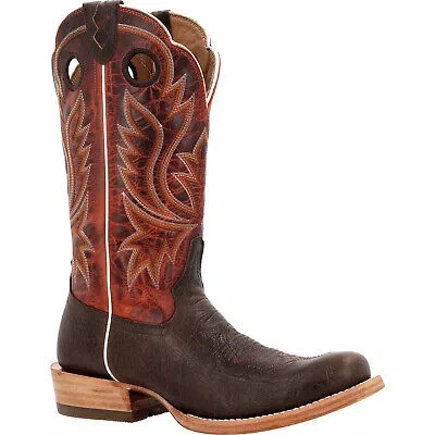 Pre-owned Durango Mens Prca Western Nicotine/burnt Sienna Shrunken Bison Cowboy Boots
