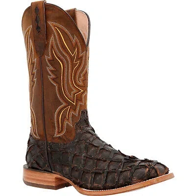 Pre-owned Durango Mens Premium Western Dark Brown/black Pirarucu Cowboy Boots
