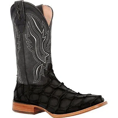Pre-owned Durango ® Premium Exotics™ Matte Black Pirarucu Western Boot