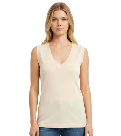 Durazzi Milano Beige Solid V-neck Top In Animal Print