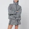 Durazzi Milano Black/white Patterned Wool Blend Bomber In Gray