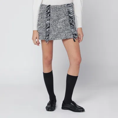 DURAZZI MILANO DURAZZI MILANO BLACK/WHITE PATTERNED WOOL BLEND MINI SKIRT