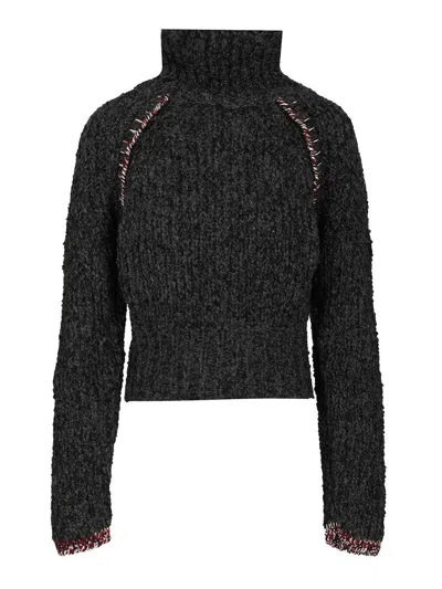 Durazzi Milano Chunky Knit Turtleneck Sweater Knitwear Grey In Black