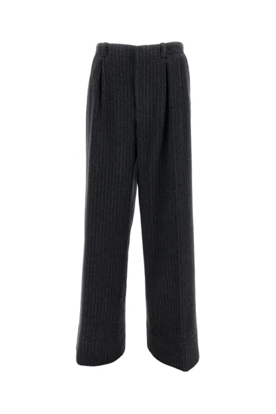 Durazzi Milano Cropped Wide-leg Trousers With Subtle Pinstripe In Virgin Wool In Black