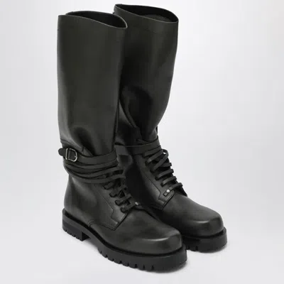 Durazzi Milano Dark Green High Combat Boots In Black