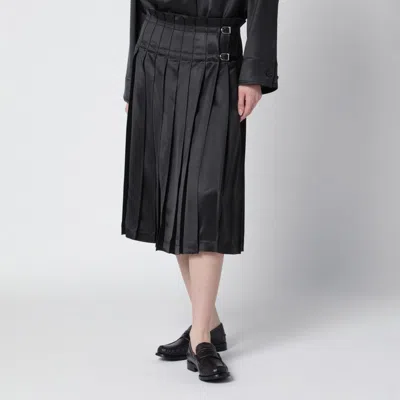 Durazzi Milano Dark Grey Glossy Viscose Pleated Skirt In Black