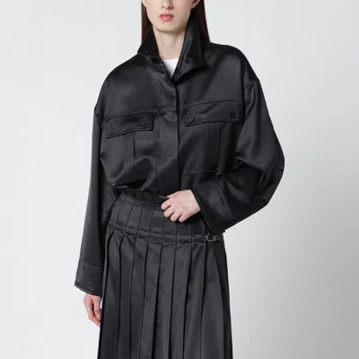 Durazzi Milano Dark Grey Glossy Viscose Shirt Jacket In Black