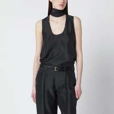 Durazzi Milano Dark Grey Silk Tank Top With Scarf In Black